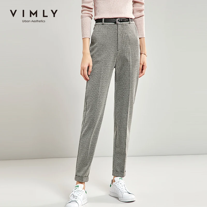 Узкие женские брюки карандаш Vimly винтажные офисные с высокой талией и карманами