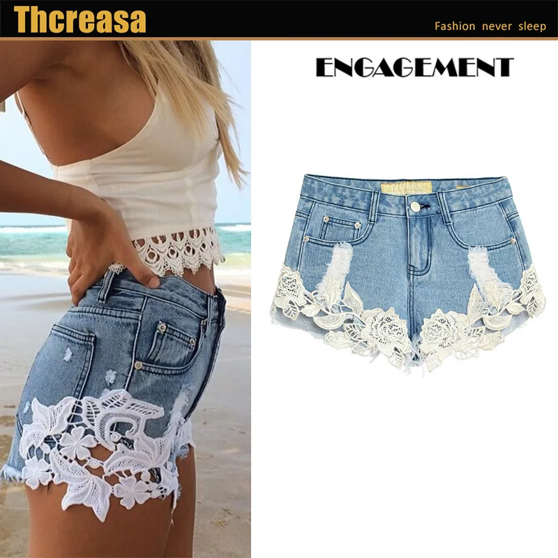 

DenimENGAGEMENT 2021 Trafaluc Za Crocheted hollow slim shorts, hot pants and lace stitching jeans with holes pantalones cortos