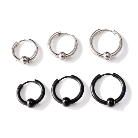 Маленькая серьга-кольцо для пирсинга мужские из нержавеющей стали, кольца с шариками, круглые черные ювелирные украшения для пирсинга, 2 шт.