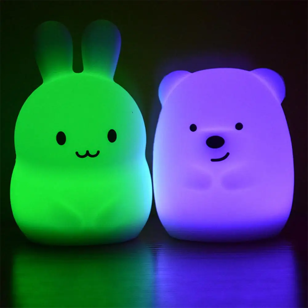 Studyset 7 Colors Bear Rabbit LED USB Animal Night Light Silicone Soft Cartoon Children Baby Nursery Lamp led | Лампы и освещение