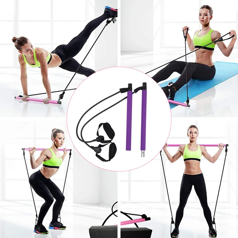 

Portable Pilates Bar Length Adjustable Fitness Equipment Yoga Bar (Purple)