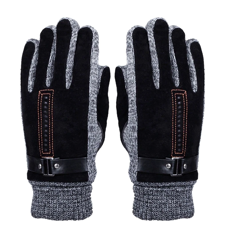 Мужские зимние кожаные перчатки толстые теплые флисовые ветрозащитные