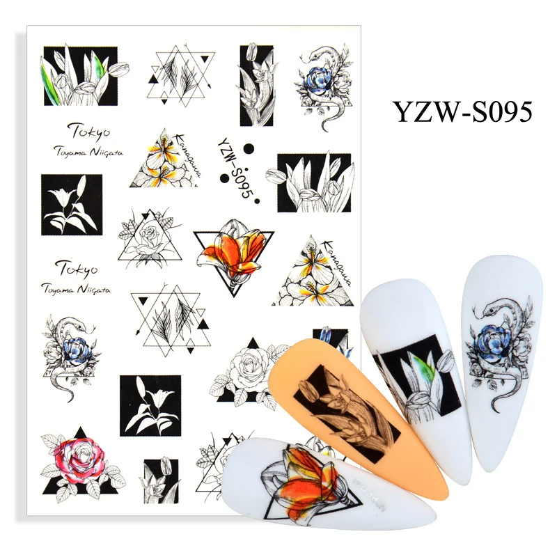 

3D Stickers for Nails Adhesive Rose Flower Snake Line Nail Art Decorations Trend Pattern Design Sticker Nail Foil Accessories