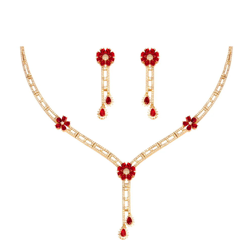 TIRIM Роскошный комплект цветочного ожерелья и сережек для женщин, украшения из кубического циркония, комплект ювелирных изделий в стиле Дубай для модной вечеринки.