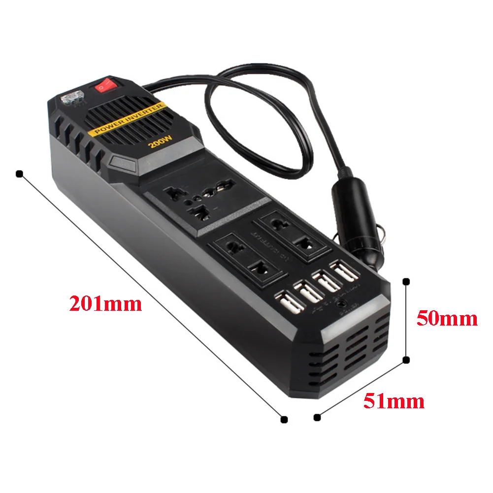 200 W Watts Car Cigarette Inverter 12 V to 220 Volt DC AC Converter 4 USB 3.1A Charger Wave Auto Adapter Voltage Transformer | Автомобили