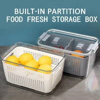 balleenshiny double layer drain fresh keeping box plastic fruit and vegetable sealed refrigerator classification storage box