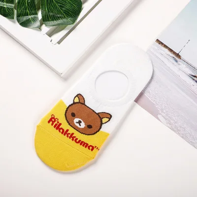 Носки с мультипликационным принтом Rilakkuma Kiiroitori, милые забавные носки, новинка, персонализированные женские хлопковые носки, calcetines mujer divertido - Цвет: 3-1