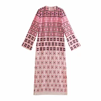 printed hollow out dress casual women o neck straight dress spring autumn fashion ladies chinese style dress