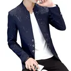 Мужской блейзер с винтажным принтом в Корейском стиле на весну и осень, блейзер с воротником-стойкой, накладными карманами и пуговицами для бизнеса