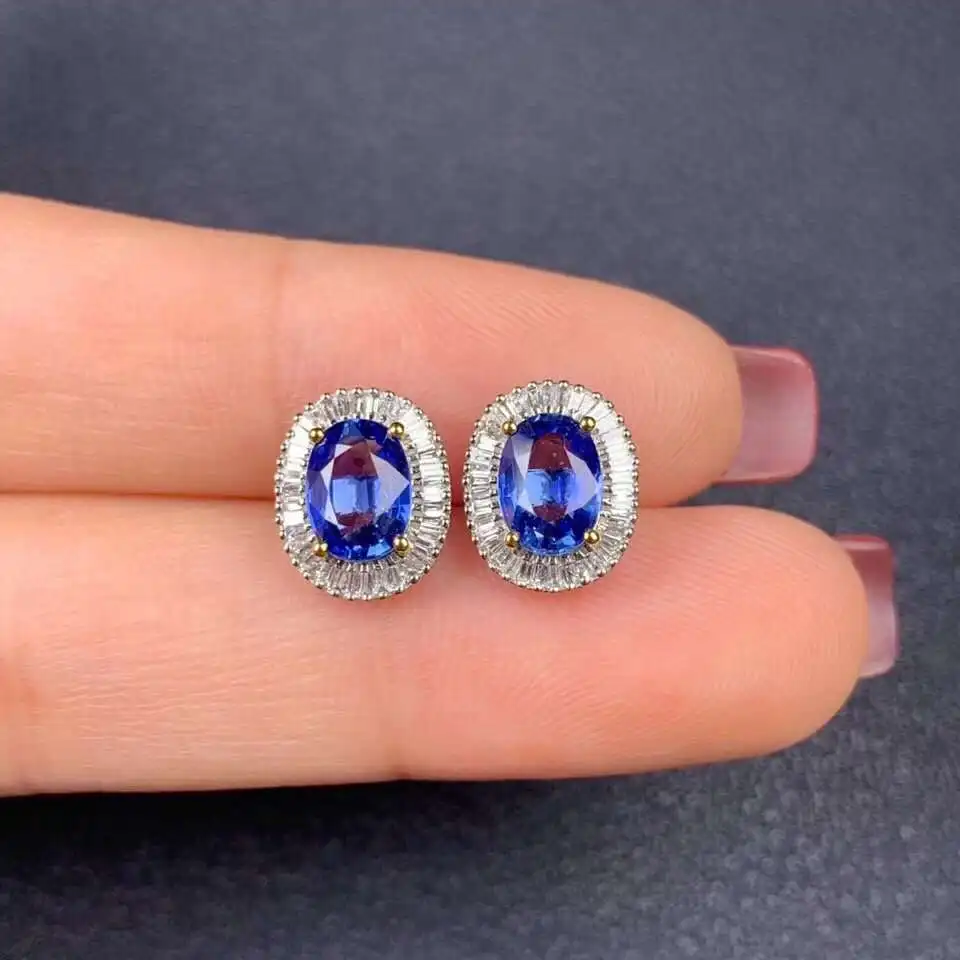 

100% Natural Real Sapphire Earrings, 925 Sterling Silver Fine Elegant Jewelry for Women Earring