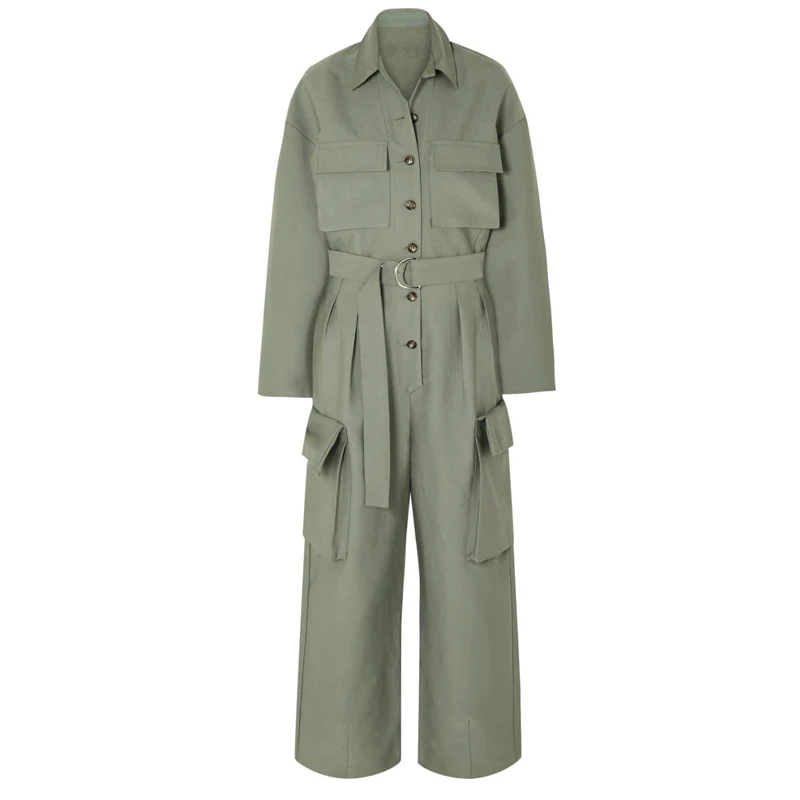 Женский комбинезон с широкими штанинами GetSpring длинными рукавами высокой талией и