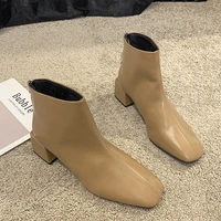 2021 autumn and winter new fashion martin boots retro square toe thick heel short boots all match suede mid heel womens boots
