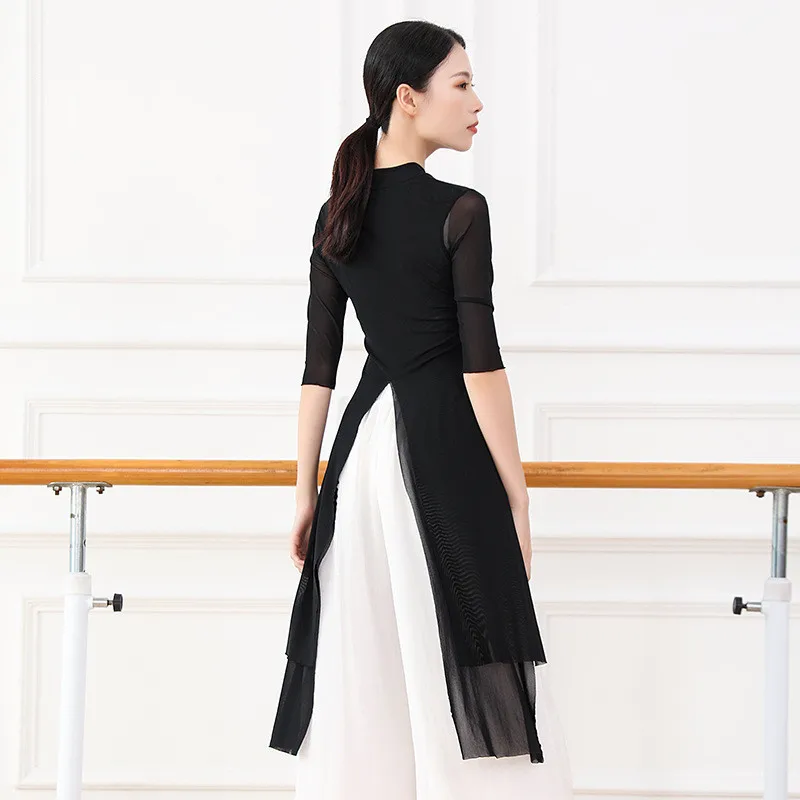 

New Dress Slightly Elastic Modern Practice Clothing Half Sleeve Soft Performance Dress Ladies Gauze Classical Dance Competition