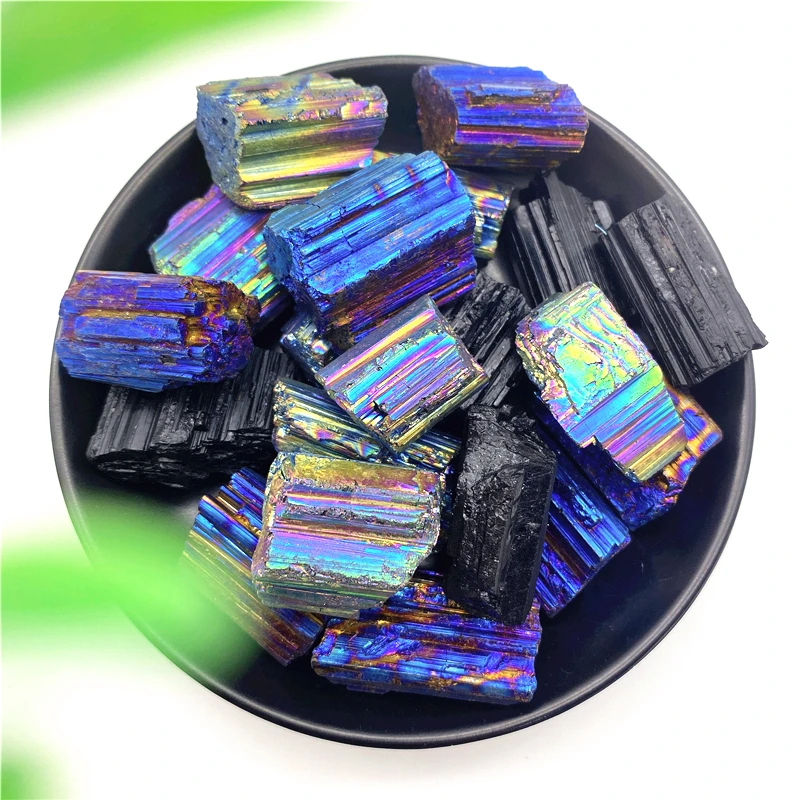 1PC Electroplated Aura Rainbow Natural Rough Black Tourmaline Irregular Crystal Stone Gemstone Mineral Specimen Healing