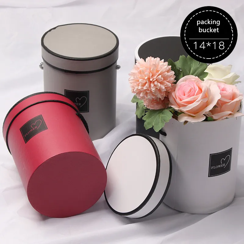 

14*18cm Cylindrical Flower Packaging Bucket Flower Hug Bucket Flower Bouquet Holder Lid Florist Bouquet Box