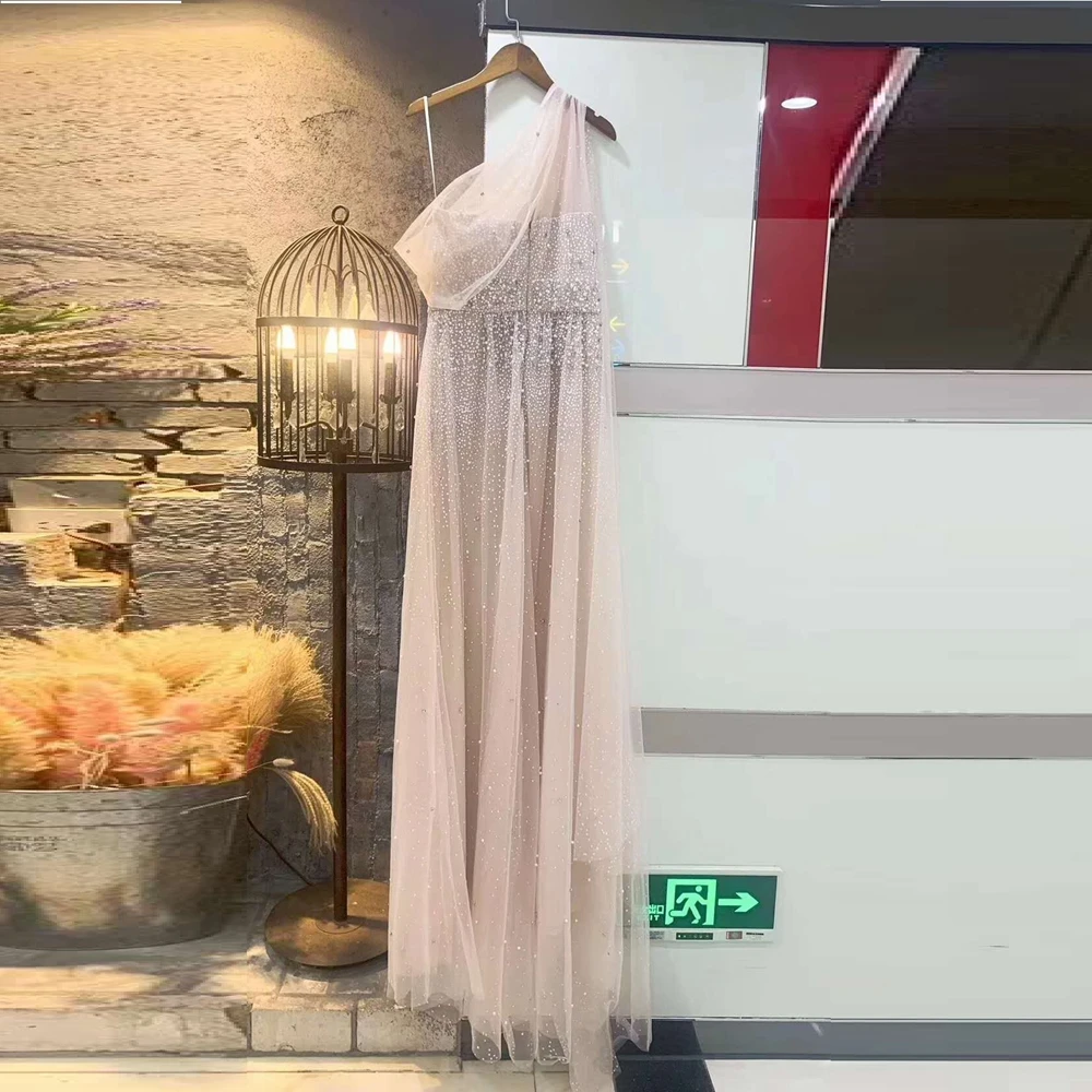 

2020 New Arribal Khaki Sequin Evening Celebrity Party Wedding Vestidos Elegant One Shoulder Fashion Dress Beads Wholesale Dress