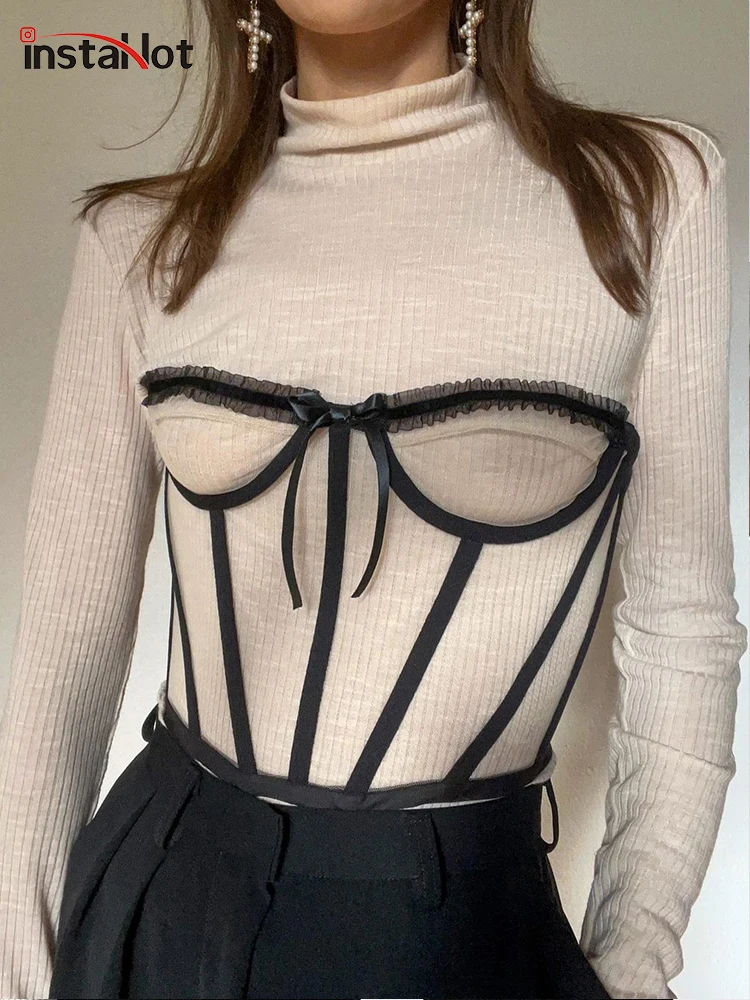 

Женский корсет InstaHot, кружевной прозрачный корсет без бретелек, Бюстье для невесты, широкий пояс для похудения, 2022