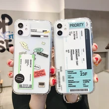 Super luxury Air ticket boarding pass label code Phone Case For iPhone 8 7 11 Pro XS MAX Plus 12 Fashion Cool Funny Clear Cover
