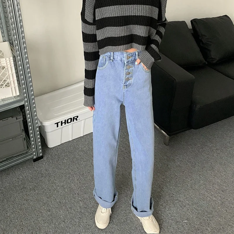 

Women's Fashion High Waist Slimming Denim Wide Leg Pants Trousers