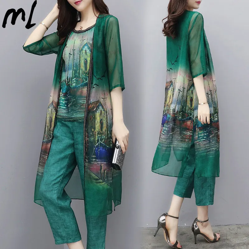 Женский шифоновый кардиган летний элегантный комплект из 3 предметов в Корейском