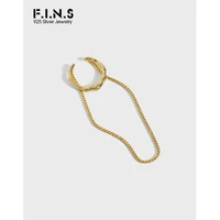 f i n s 1pc c shaped box chain hanging tassel s925 sterling silver ear clip without piercing 925 ear cuff catilage fine jewelry