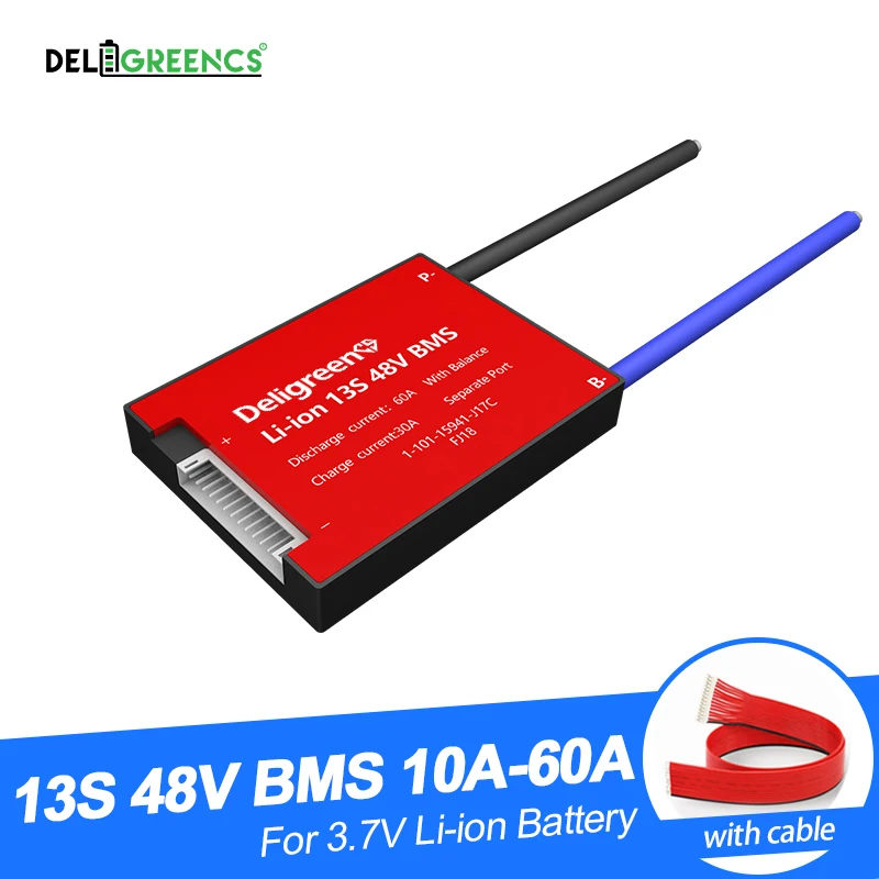 Deligreen 13S Li Ion BMS 15A 20A 30A 40A 50A 60A 48V PCB/BMS для 3 7 V литиевого аккумулятора 18650 LiNCM Polymer