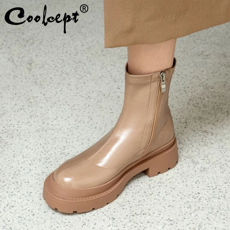 

Женские ботильоны Coolcept на низком каблуке, зимние модные короткие ботинки, Повседневная Уличная крутая женская обувь, размеры 34-40