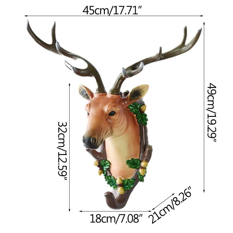 

Simulation Deer Head Wall Pendant Mural Vintage Hook Model Ornaments Home Decoration Sculpture Living Room Display Artware Gifts
