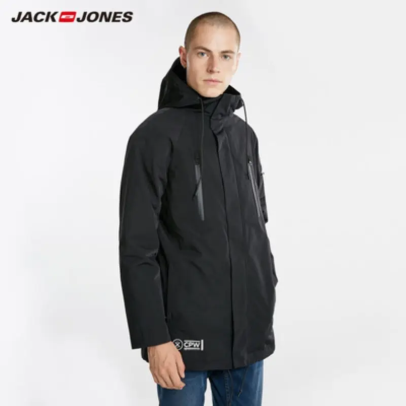 Jack Jones Осень Зима Новое мужское Двустороннее хлопковое пальто с капюшоном куртка мужская зимняя | 218309510 - Цвет: Black