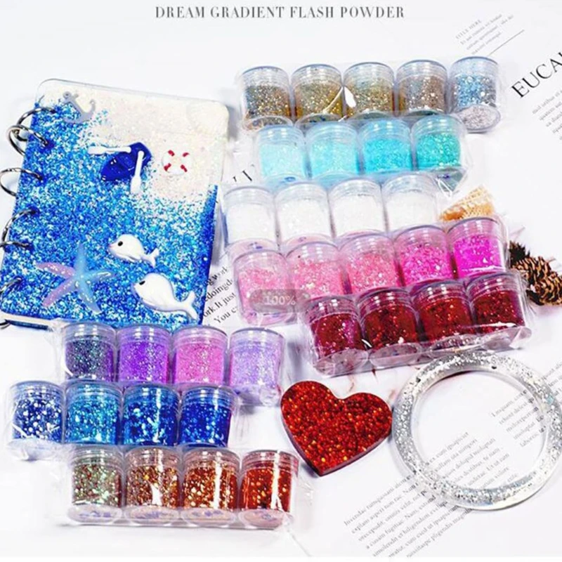 32 Bottles Glitter Powder Epoxy Decorative Nail Polish Glue Nail Art Makeup Children's Toy Material for Holiday Gifts
