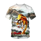 Модная Летняя мужская футболка с 3D принтом льва с коротким рукавом в стиле хип-хоп Уличная одежда с Львом тигром Свободная Повседневная футболка с круглым вырезом
