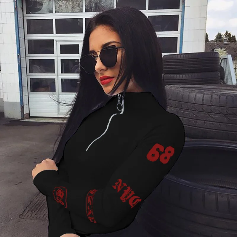 Женский Облегающий комбинезон AECU черный облегающий на молнии с высоким