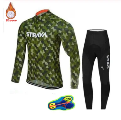 Зима strava Команда с длинным рукавом Велоспорт Джерси велосипед брюки набор Мужские Ropa Ciclismo тепловой флис Би Велоспорт 20D гель pad - Цвет: Long sleeve Suit 18