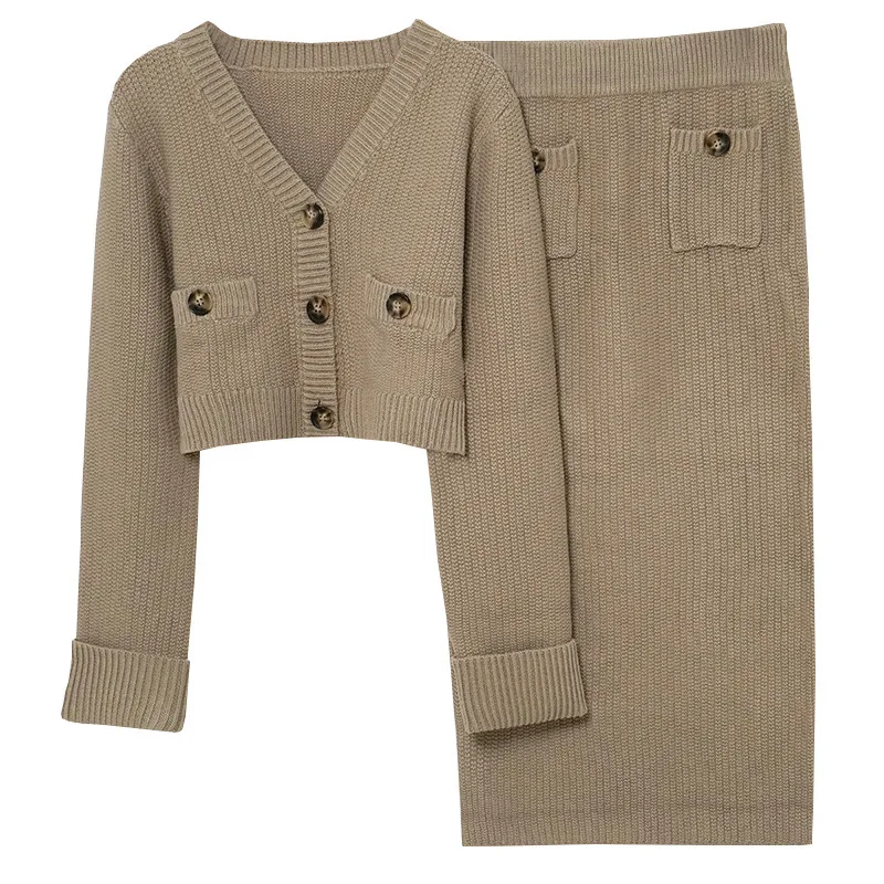 Женские повседневные Костюмы для отдыха однотонный вязаный кардиган пальто и