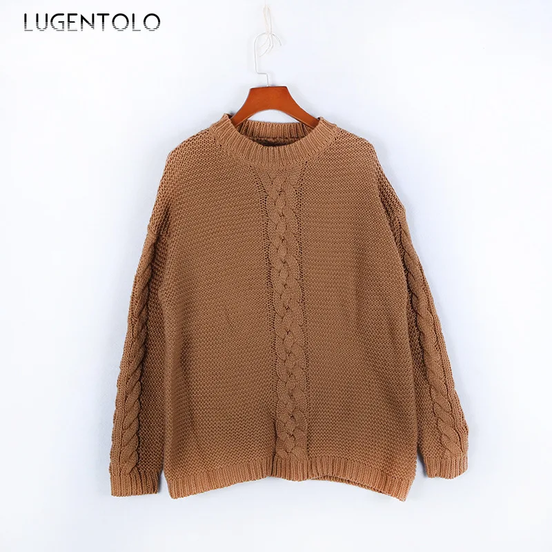 

Lugentolo Women's Sweater Twist Winter Solid Color Pullover V-neck Loose Casual Female Knitted Sweater Plus Size 5XL