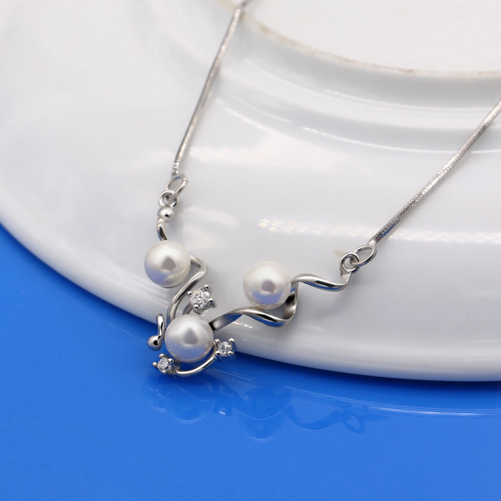 Женская подвеска с жемчугом серебряное ожерелье до ключицы праздничный