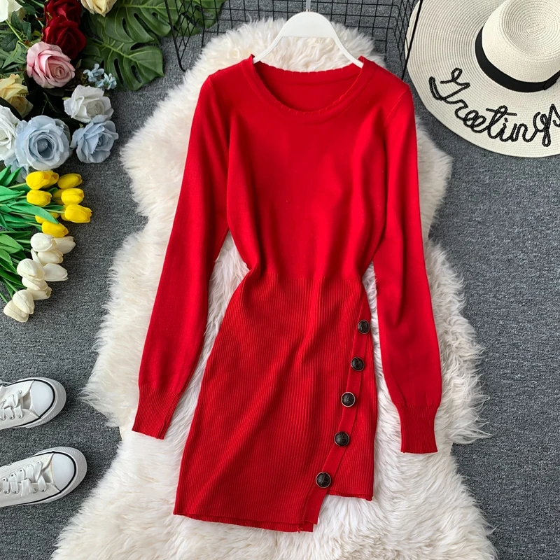 Женское вязаное платье ALPHALMODA пуловер с длинными рукавами асимметричное