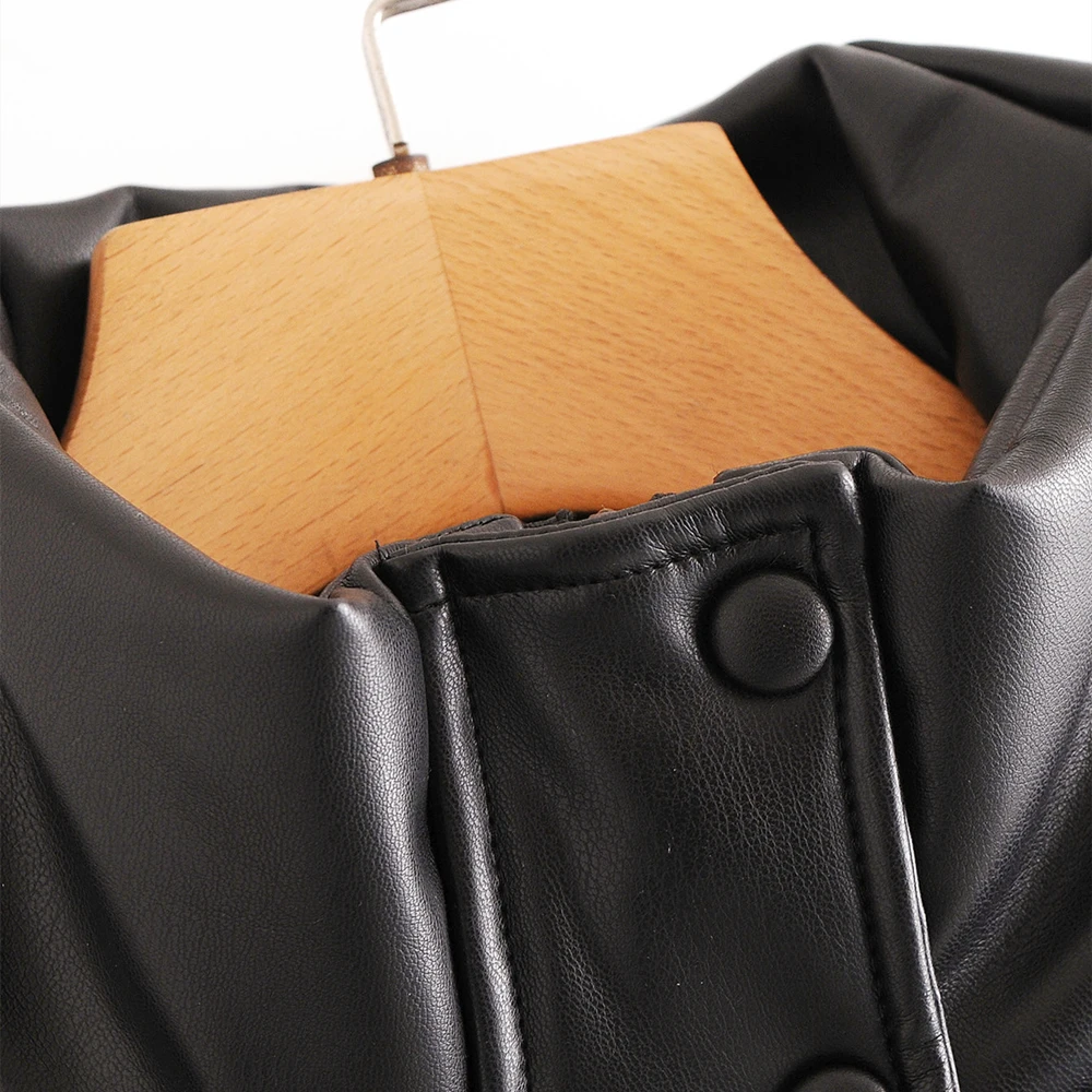 

2020 CP Winter Thick Warm Short Parkas Women Fashion Black PU Leather Coats Ladies Elegant Zipper Cotton Jackets Female Ladies