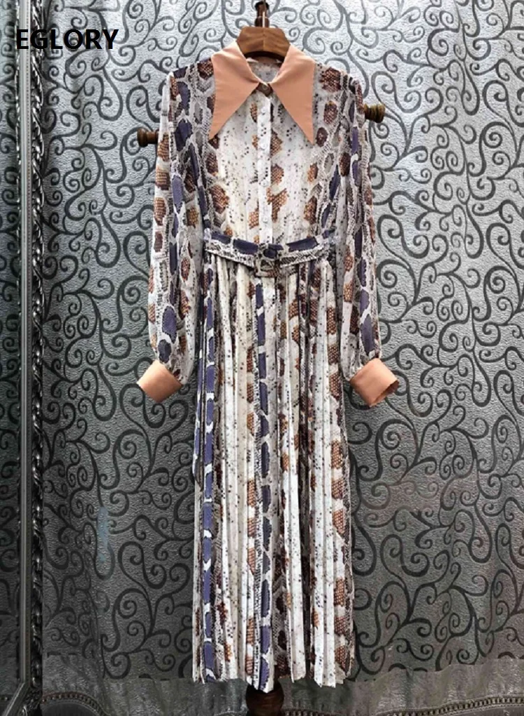 Женское плиссированное платье с длинным рукавом новое дизайнерское отложным