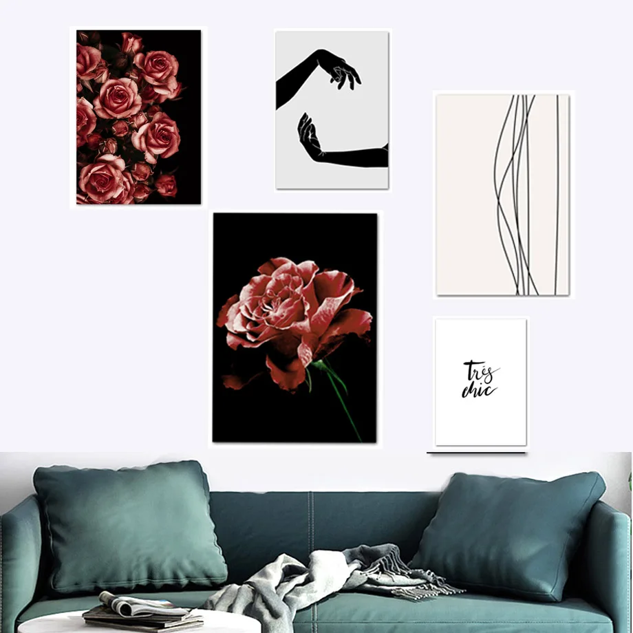 Красная роза абстрактные руки цитаты скандинавские постеры и принты настенная