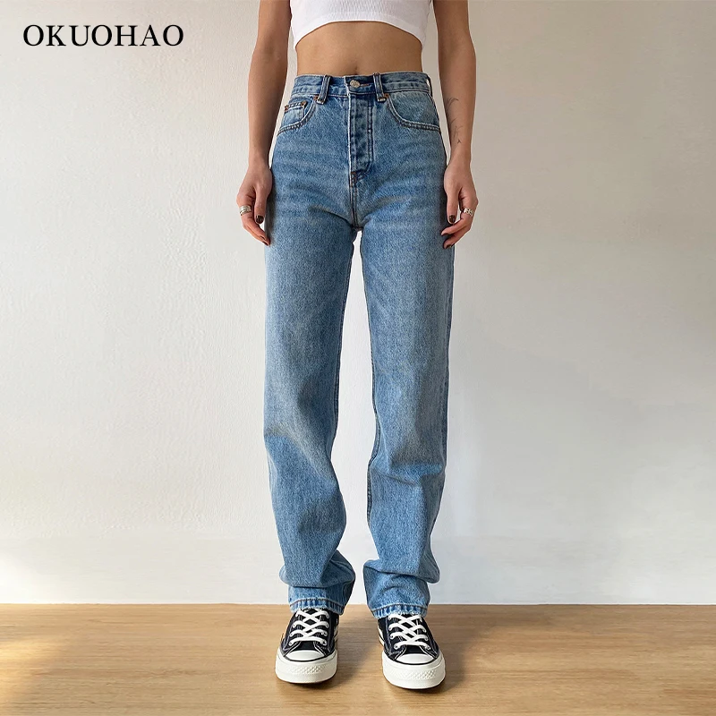 

Mom Jeans Straight Pants Washed Loose High Waist Plus Size Women Casual Boyfriends Cowboy Vintage Wide Leg Trousers 2021 New