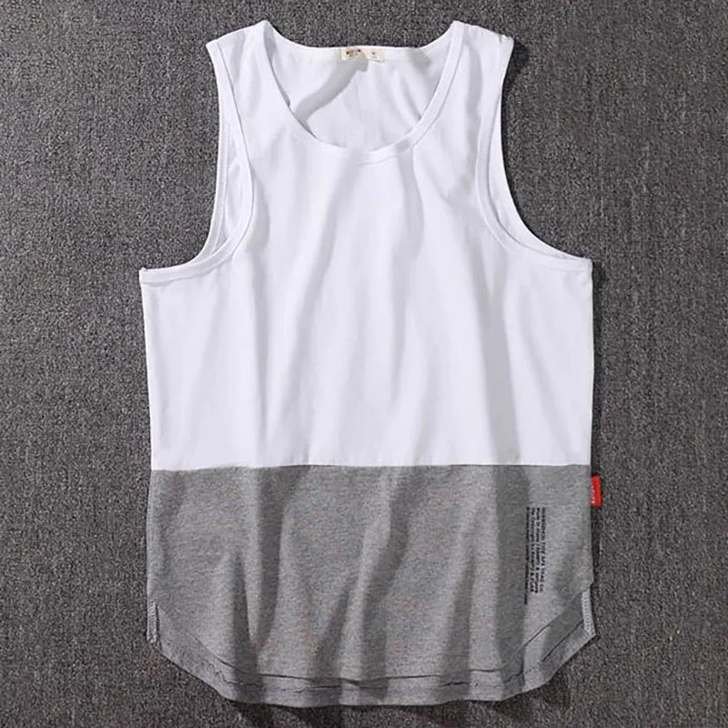 

Summer Men Tank Top Spliced Sleeveless Casual Shirts Black Grey Bodybuilding Fitness Clothes Male Sportwear Cotton Workout Vests