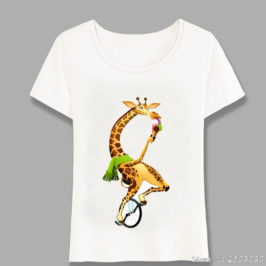 Женская футболка с милым жирафом на одноколесном велосипеде принтом забавных