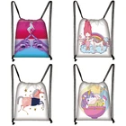 Женская сумка на шнурке с принтом единорога, школьная сумка, рюкзак коричневого цвета для девочек и мальчиков, модные женские сумки для хранения To5563