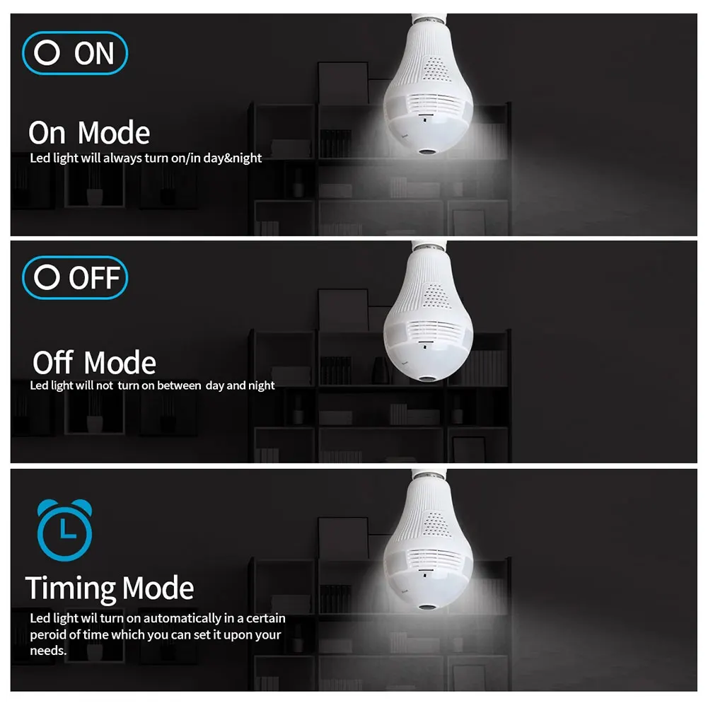 Smart IP Camera 360° Panoramic APP Control 2 Way Audio Night Vision Surveillance WIFI Home Security Light Bulb Cam | Безопасность и