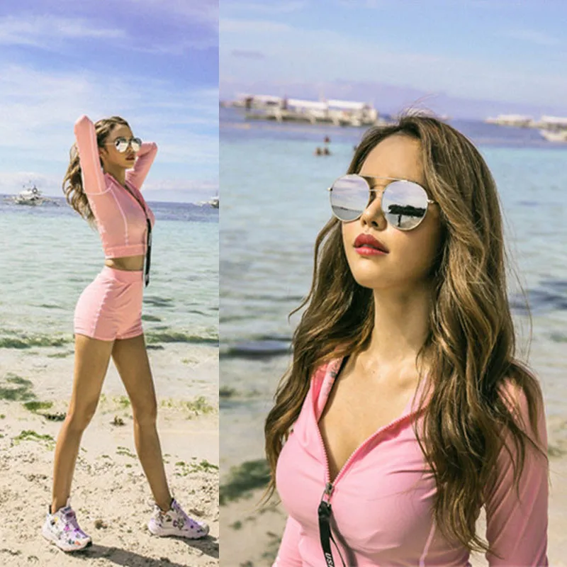 Купальник из двух предметов однотонная пляжная одежда с длинным рукавом и