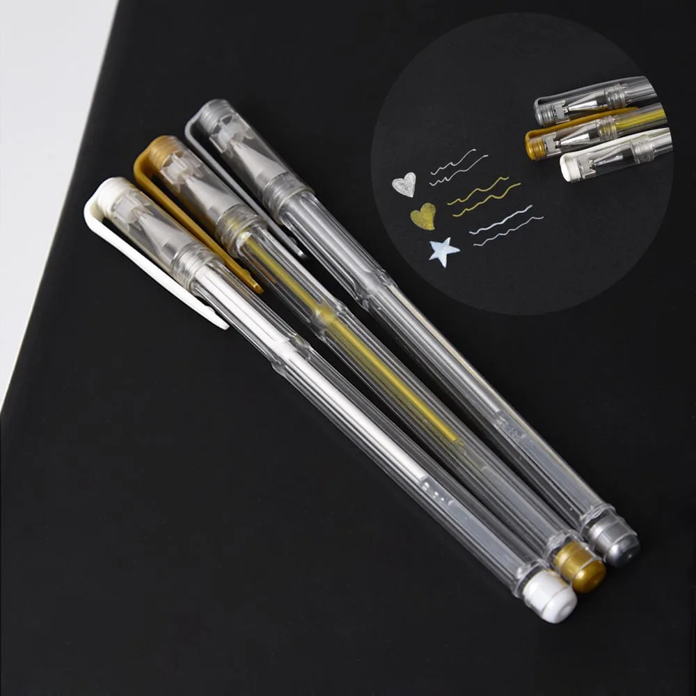 

Гелевые ручки 3 шт./лот 0,7 мм, белые, золотые, серебряные гелевые ручки, ручка для рисования, для рисования, маркеры для творчества, принадлежн...