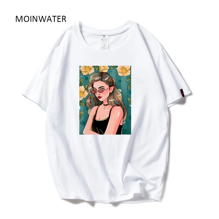 MOINWATER женские белые футболки с круглым вырезом и абстрактным принтом модные