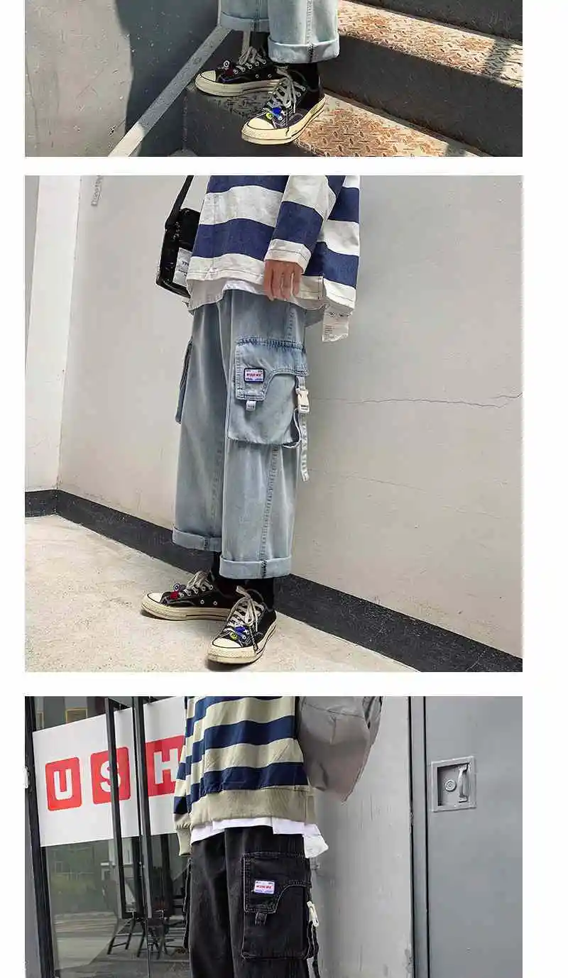 

2020 Plus Size Jeans Men Hip Hop Street Wear Joggers Ankle Length Denim Cargo Pants Loose Korean Harem Trousers Sweatpants