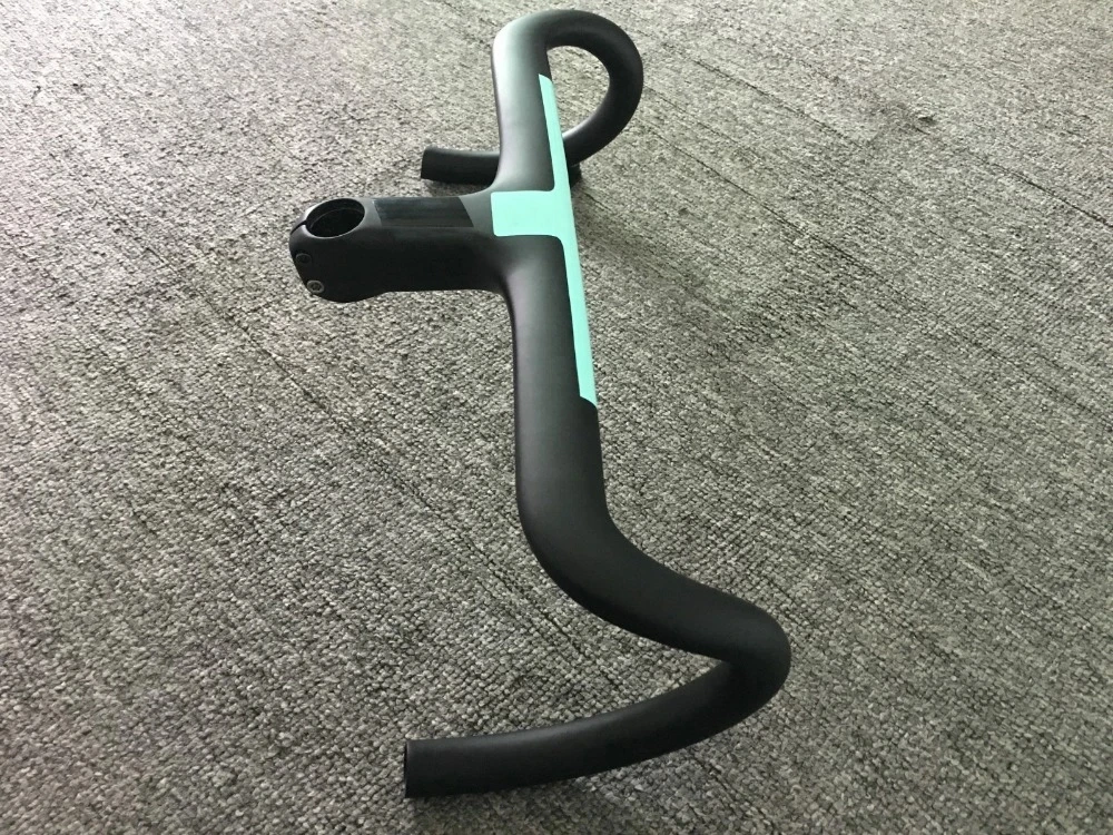 Beste Hoge Kwaliteit Carbon Racefiets Geïntegreerd Stuur Met Stuurpen Super Licht Breken Wind Zwart Met Witte Carbon Stuur Voor 28.6mm